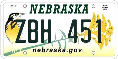 NE license plate ZBH451
