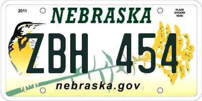 NE license plate ZBH454