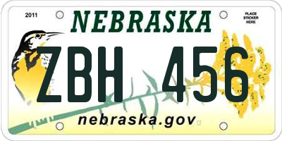 NE license plate ZBH456
