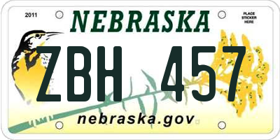 NE license plate ZBH457