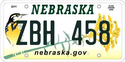 NE license plate ZBH458