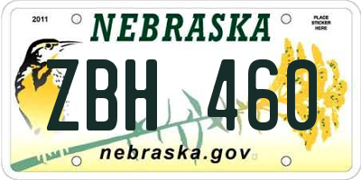 NE license plate ZBH460