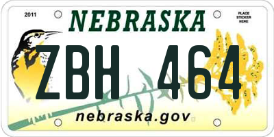 NE license plate ZBH464