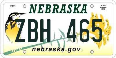 NE license plate ZBH465