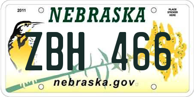 NE license plate ZBH466