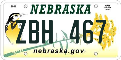 NE license plate ZBH467