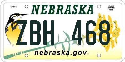 NE license plate ZBH468
