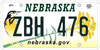 NE license plate ZBH476