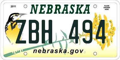 NE license plate ZBH494