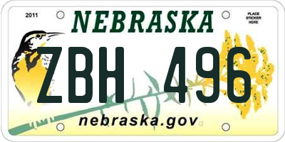 NE license plate ZBH496