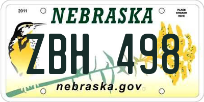 NE license plate ZBH498