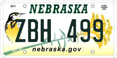 NE license plate ZBH499