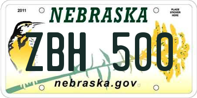 NE license plate ZBH500