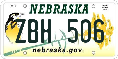 NE license plate ZBH506