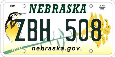 NE license plate ZBH508
