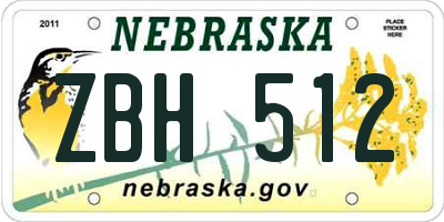 NE license plate ZBH512