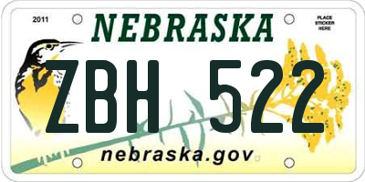 NE license plate ZBH522