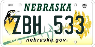 NE license plate ZBH533