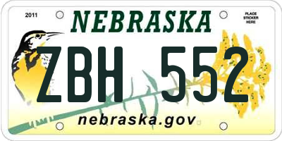 NE license plate ZBH552