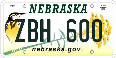 NE license plate ZBH600