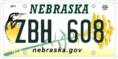 NE license plate ZBH608