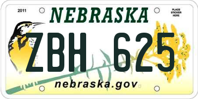 NE license plate ZBH625