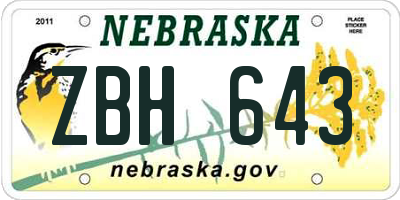 NE license plate ZBH643