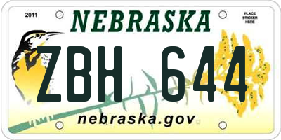 NE license plate ZBH644