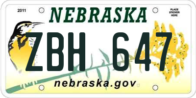 NE license plate ZBH647