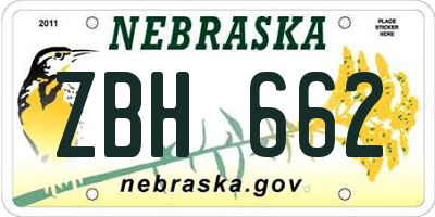 NE license plate ZBH662