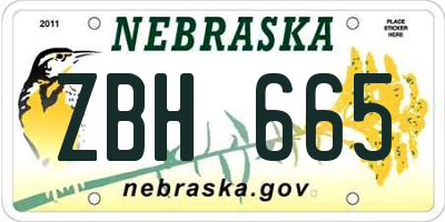 NE license plate ZBH665