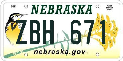NE license plate ZBH671