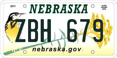 NE license plate ZBH679