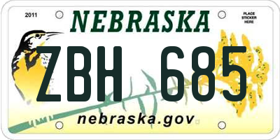 NE license plate ZBH685