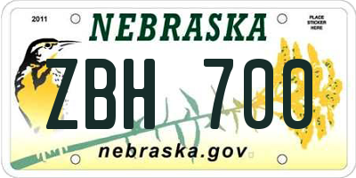 NE license plate ZBH700