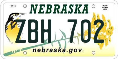 NE license plate ZBH702