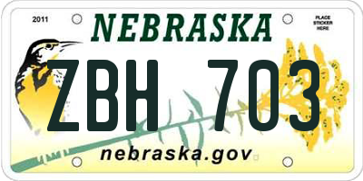 NE license plate ZBH703