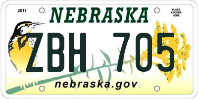 NE license plate ZBH705
