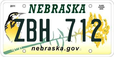 NE license plate ZBH712