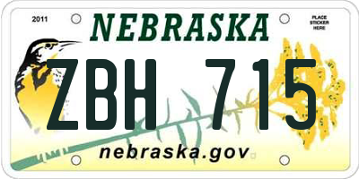 NE license plate ZBH715