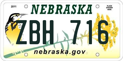 NE license plate ZBH716