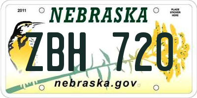 NE license plate ZBH720