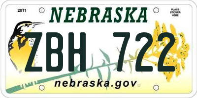 NE license plate ZBH722