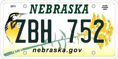NE license plate ZBH752