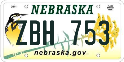 NE license plate ZBH753
