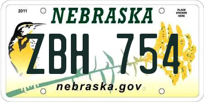 NE license plate ZBH754