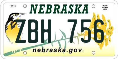 NE license plate ZBH756