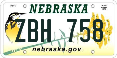 NE license plate ZBH758