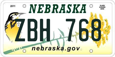 NE license plate ZBH768