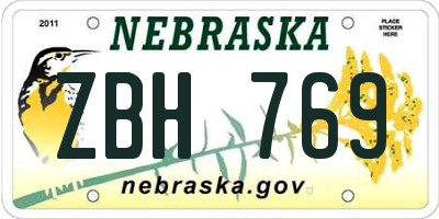 NE license plate ZBH769